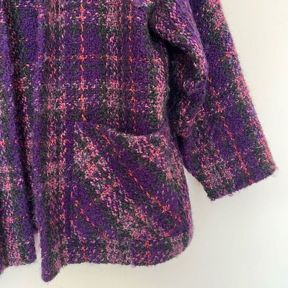 Boyne Valley Weavers Plaid Wool Coat Women's One Size Open Jacket Purple Ireland - Picture 3 of 8